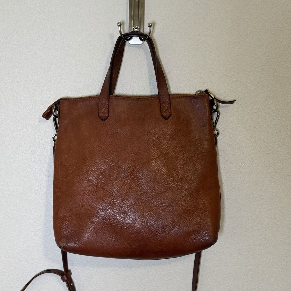 Madewell Transport Tote Crossbody Bag Zip Top English Saddle Brown Leather